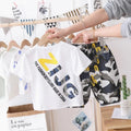 Children's cotton camouflage shorts summer suit in green and white for boys and girls sizes 90-140cm
