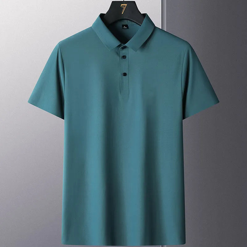Men's solid colour short sleeve non-iron business casual shirt in nylon fabric.