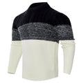 Men's grey crew neck knitted sweater with long sleeves laid flat