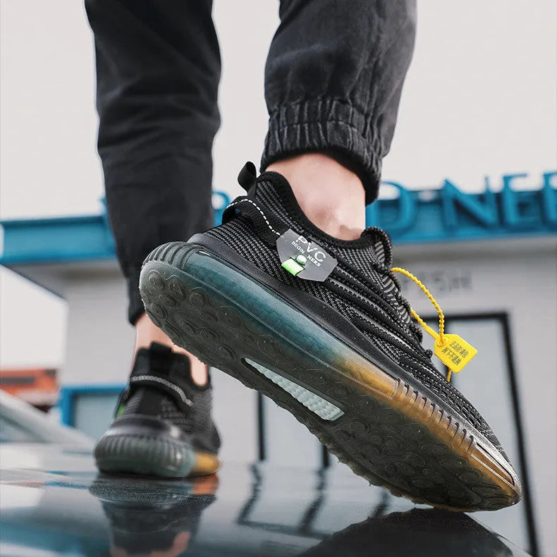 New Flying men's casual running shoes with breathable woven mesh upper and low-top round toe design, available in multiple colours