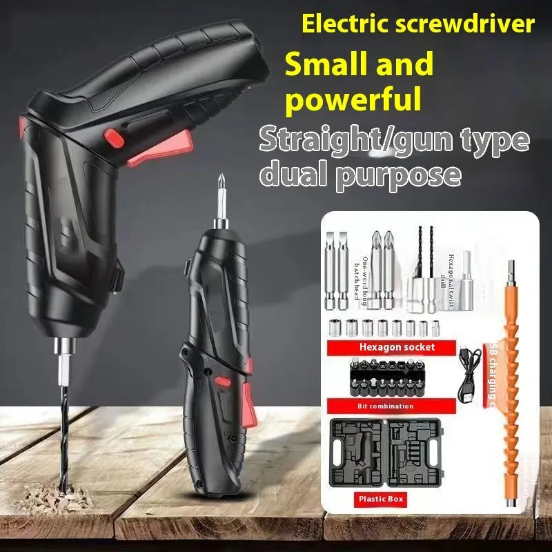 Rechargeable electric screwdriver toolbox 48 pieces suit with USB lithium battery and dual-purpose handle