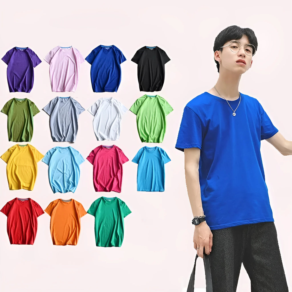 Men's solid colour combed cotton t-shirt with short sleeves and round neck.