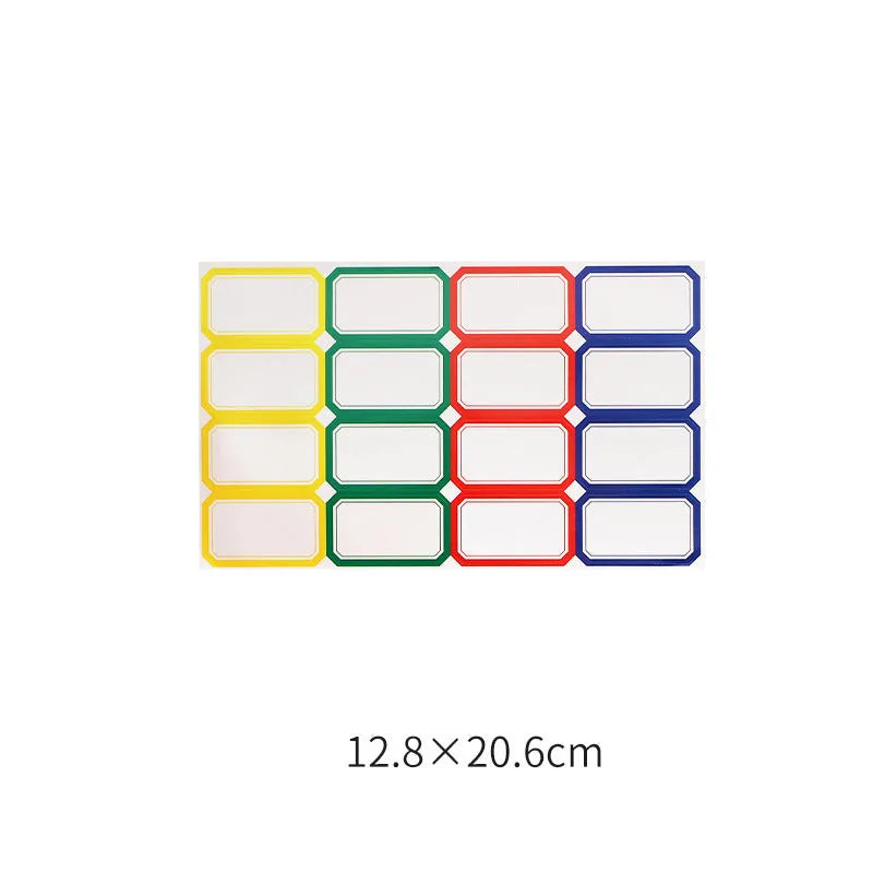 Assortment of paper adhesive stickers, labels, A6 rulers, and sticky notes in various colours and grid layouts.