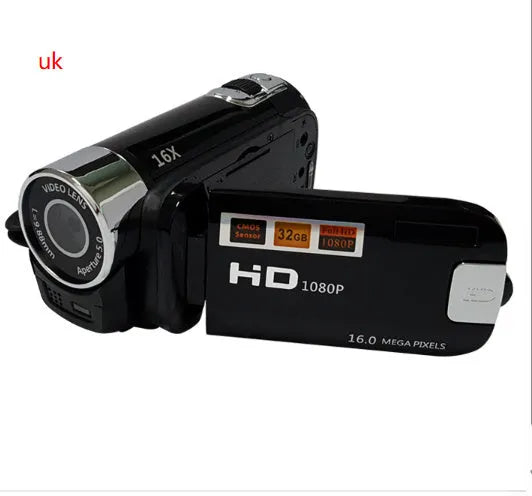 16MP HD digital camera with 2.7-inch screen, 16x zoom, shown in black, white or red, compact 13x7x11cm body