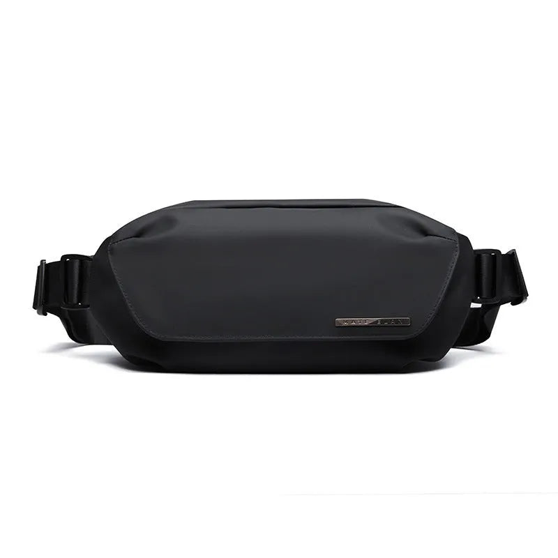 Black Oxford cloth men's crossbody messenger bag with a shoulder strap.