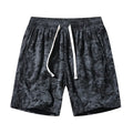 Men's camouflage pattern corduroy athletic shorts with high waistband and straight leg design
