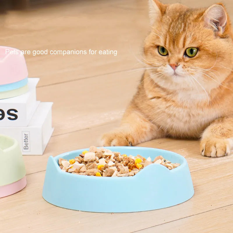 Ceramic dog slow feeder puzzle bowl in blue with non-slip base, shown in S and L sizes.