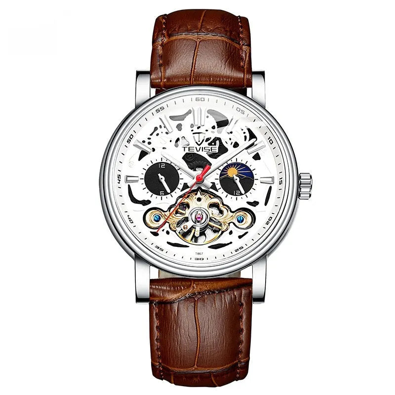 Men's mechanical tourbillon watch with waterproof case and luminous hands in multiple colour options