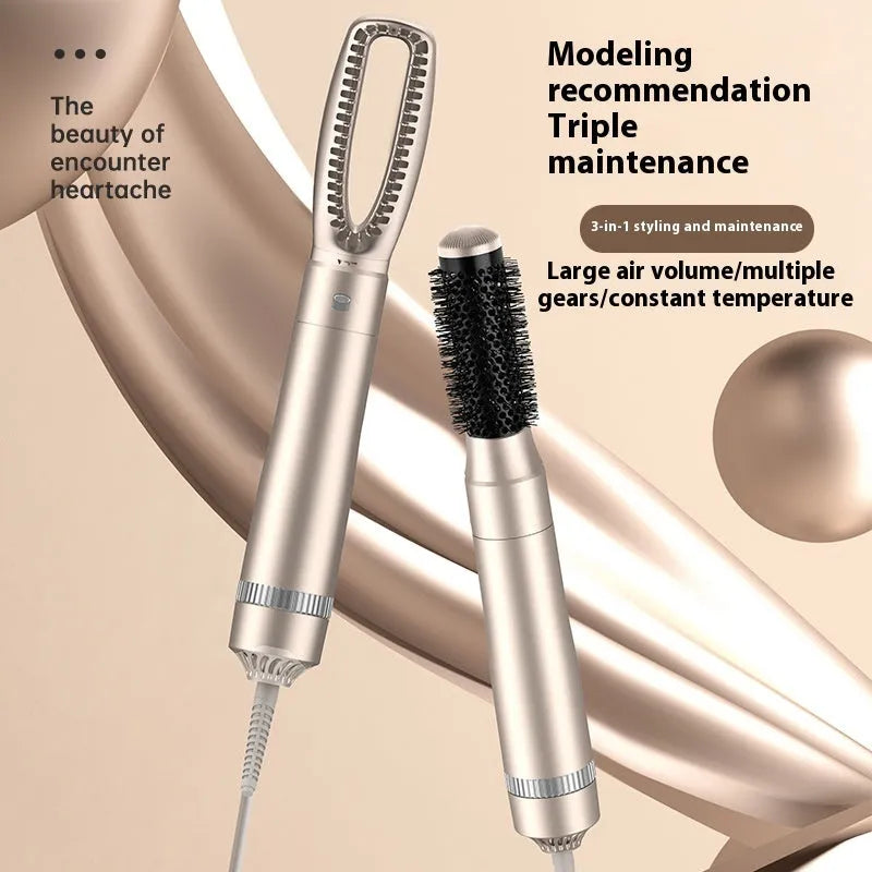 Champagne Gold five-in-one hot air comb hair curler with multiple styling attachments