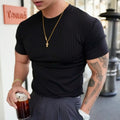 Men's cotton blend crew neck short sleeve t-shirt in white, summer sports fitness wear