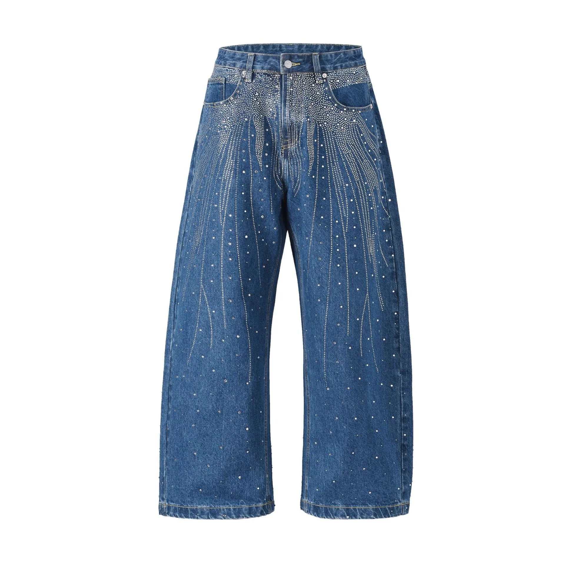 Cotton loose-fitting wide-leg trousers in black or blue colour with European sizing