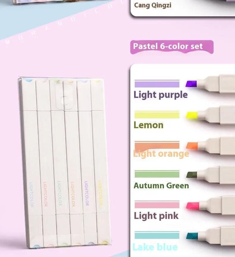 Set of double-tipped fluorescent marking pens in mixed colours on a white background.