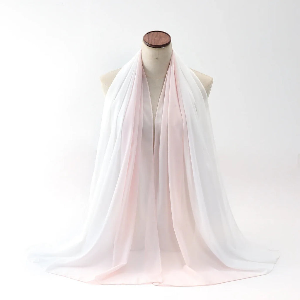 Women's long chiffon bubble towel scarf in ethnic Pu long style, shown in summer setting