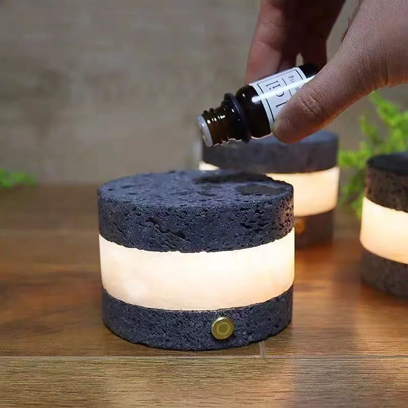 Volcanic rock essential oil night lamp with USB charging port and warm LED light