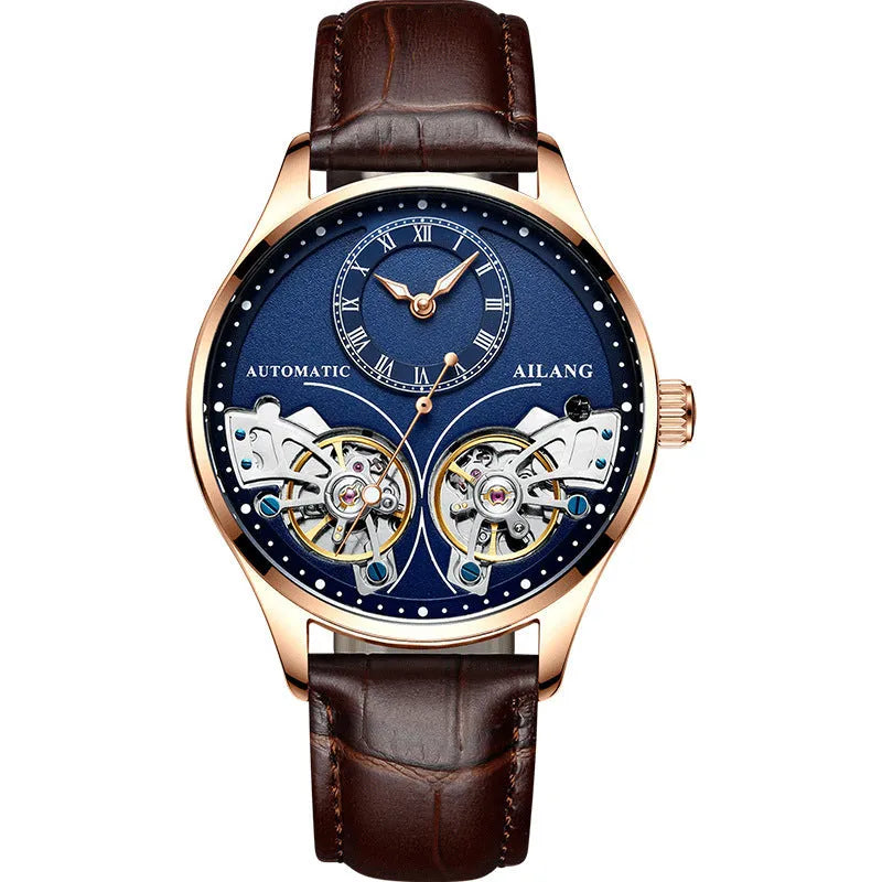 Automatic men's watch with tourbillon and moon phase displays in titanium case