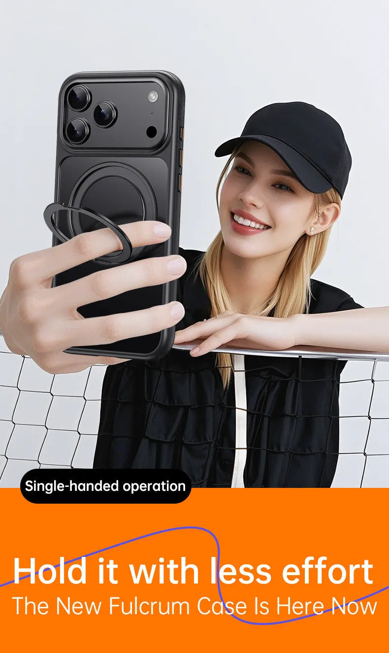 Gear decompression damping sound PU phone case for iPhone 17 series, frosted black bracket-style fall protection case