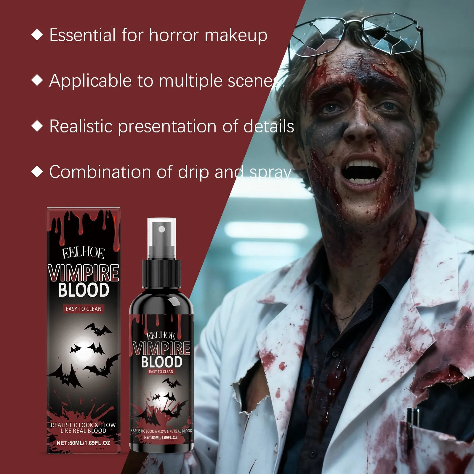 Halloween plasma spray bottle 50ml with red synthetic blood liquid