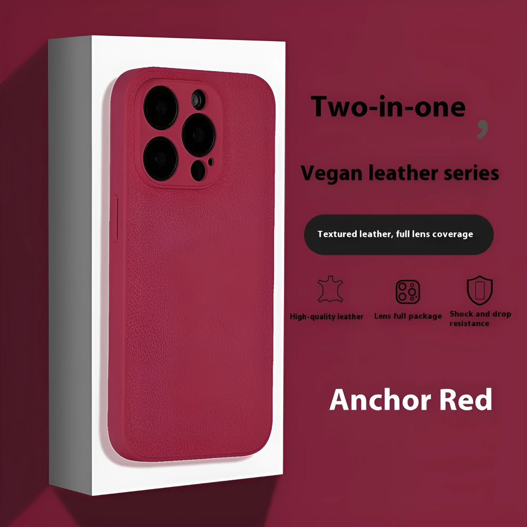 Imitation leather lychee pattern phone case in dark brown colour for iPhone 16 Pro Max with sprayed finish texture