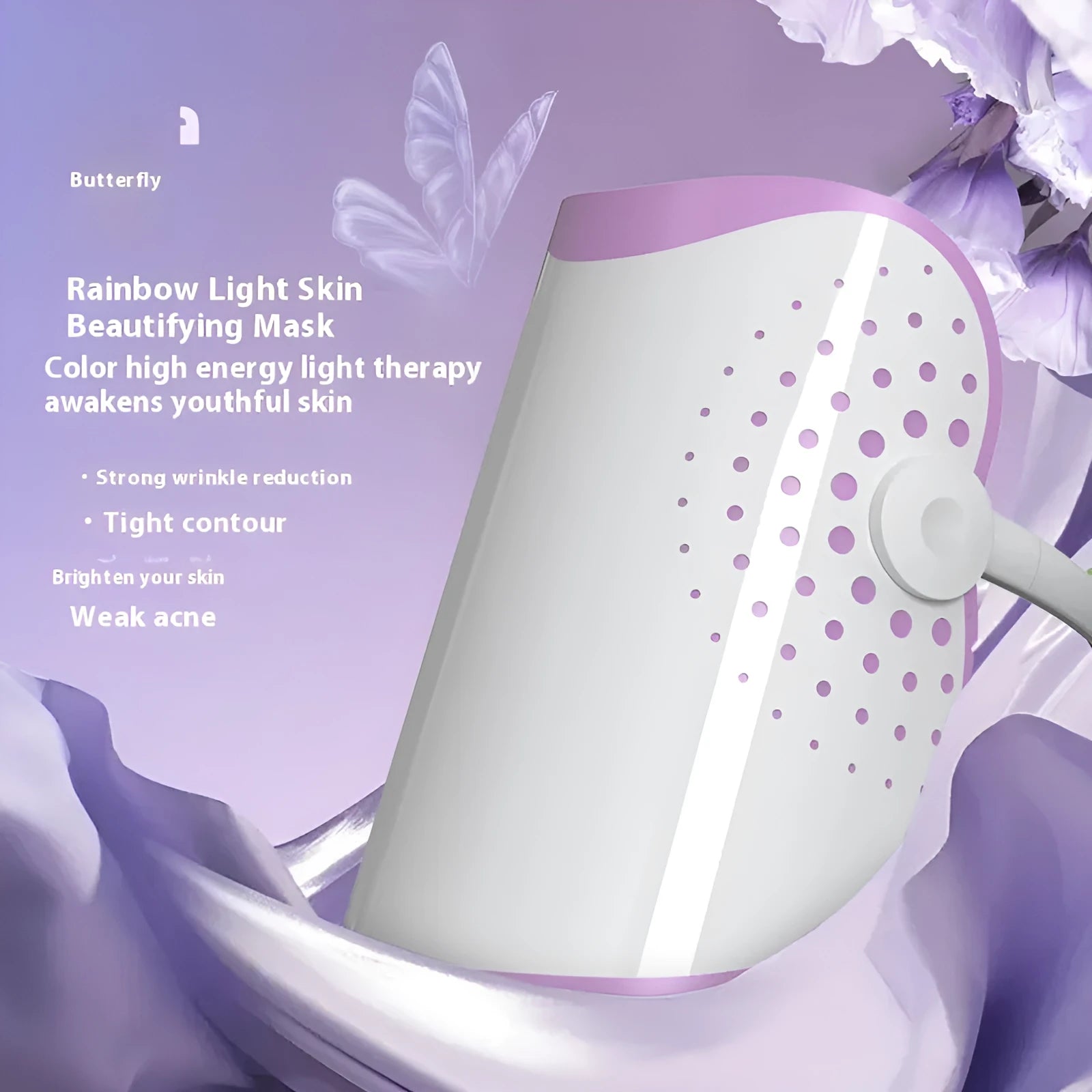 White and purple photon IPL beauty mask facial device on a flat surface