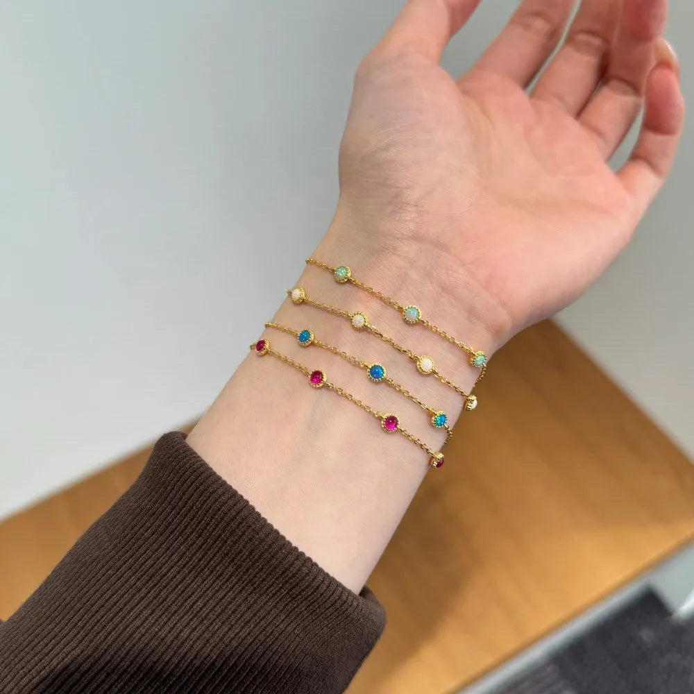 S925 sterling silver opal bracelet for women with round geometric design and Japanese Korean simple style