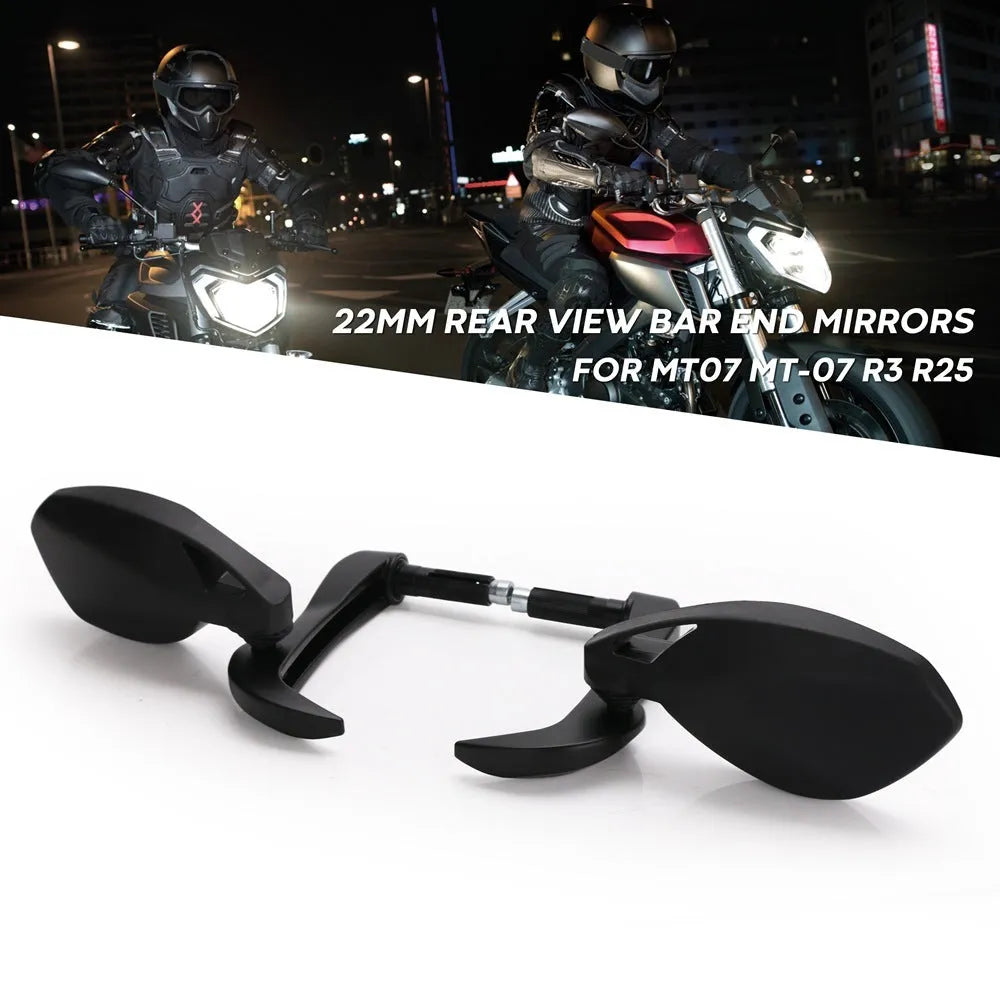 Black motorcycle hand guard with glass secondary side mirror and plastic housing