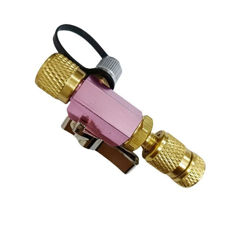 Metal vacuum valve core disassembly tool set showing 1/4-inch black and 5/16-inch pink valve removers