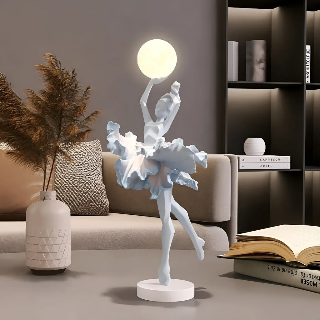 Small resin art girl night light ornament in black gold, white, pink, or light blue.