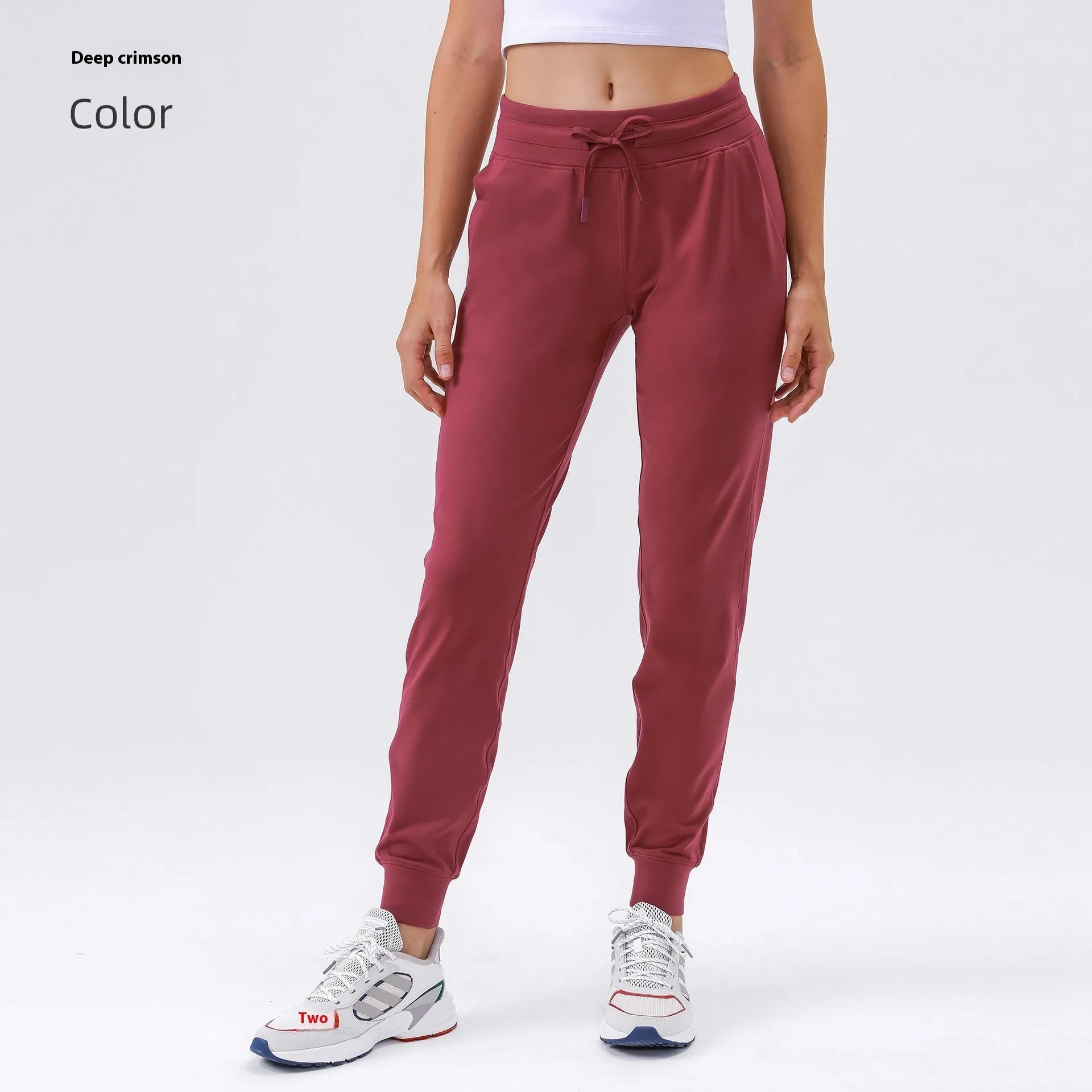 Women's high waist yoga pants in Belgian Blue colour with drawstring waistband for running fitness