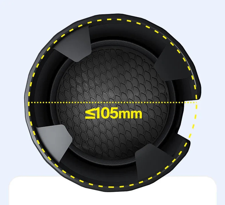 Black adjustable car cup holder expander for large drink bottles and containers.