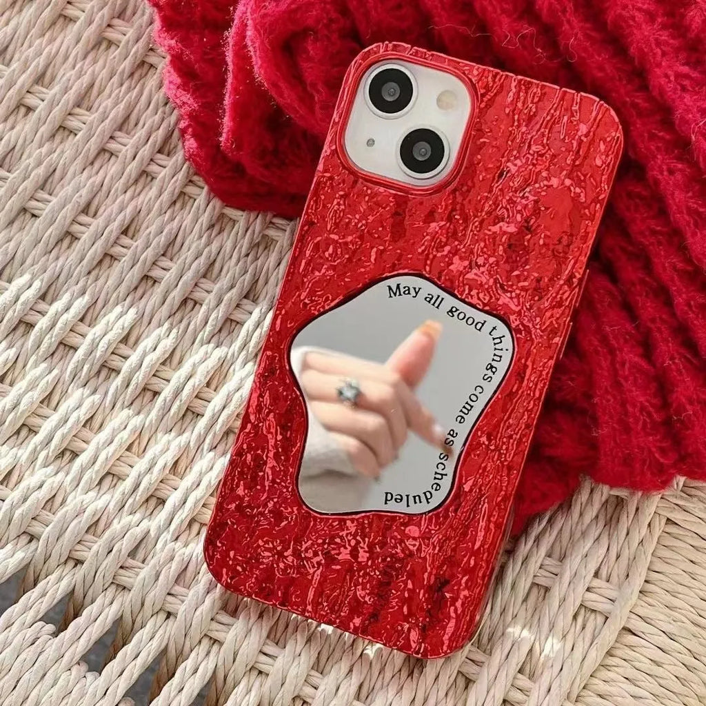 Fashion electroplated silicone phone case with mirror finish and fall protection in New Year red stone pattern