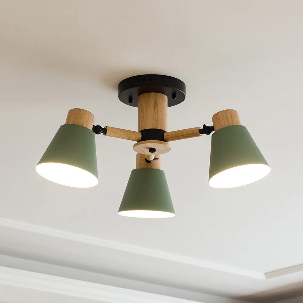 Nordic creative macaron ceiling lamp with ironwood frame in pendant light configuration