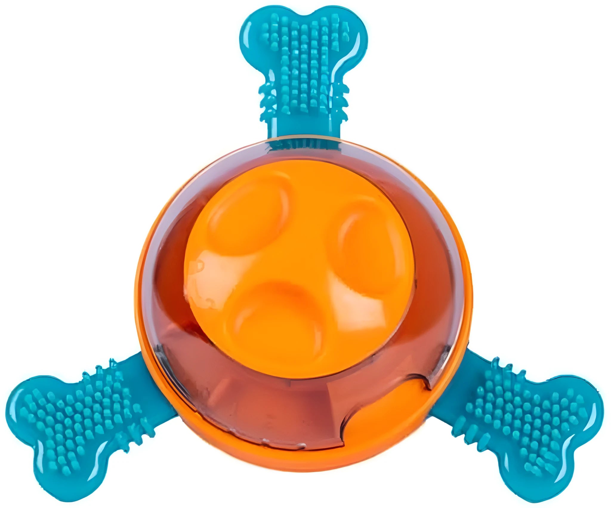 Blue interactive puppy chew toy with rubber bones, slow feeder treat dispenser for small medium dogs