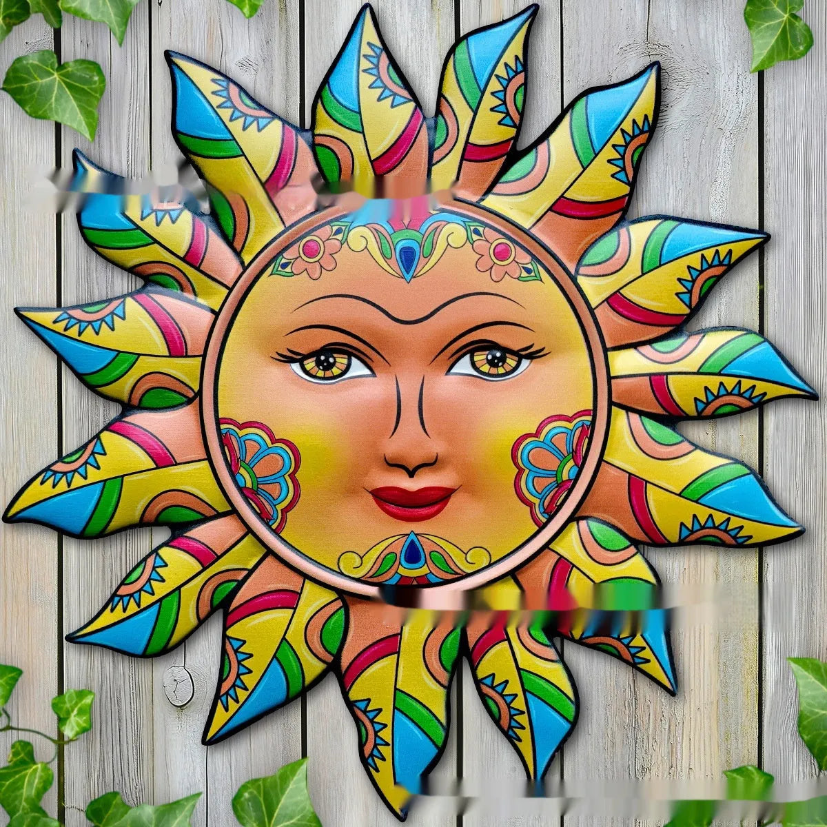 Iron sun face metal wall hanging decoration in one of five colour options.