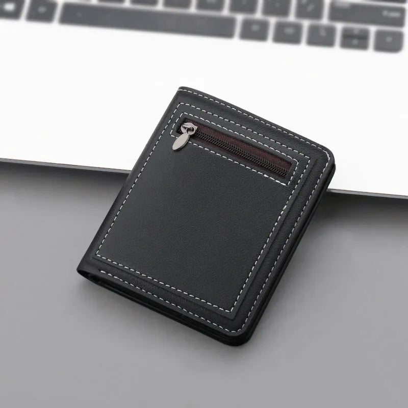 Men's PU leather vertical zippered wallet in solid colour with money clip, black option