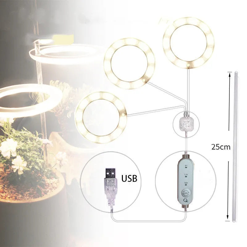 USB LED plant grow light with transparent PC and aluminium housing on a 25cm acrylic stick.