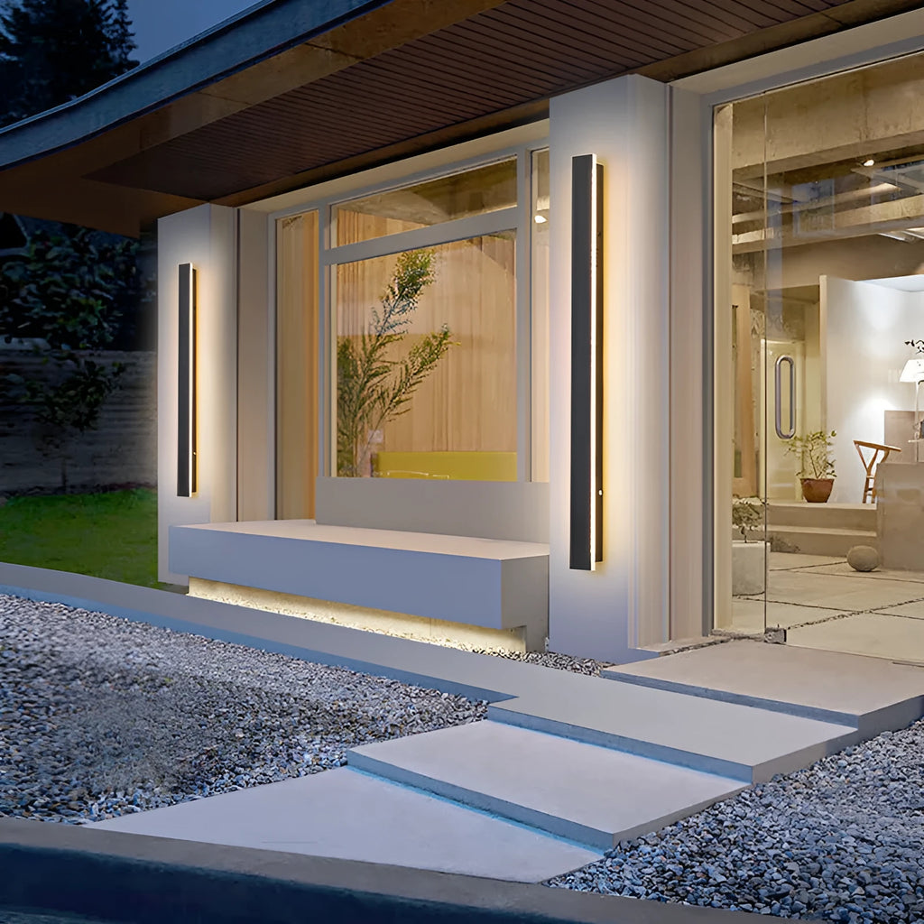 150cm straight LED wall lamp with wrought iron housing and IP65 waterproof rating for outdoor installation