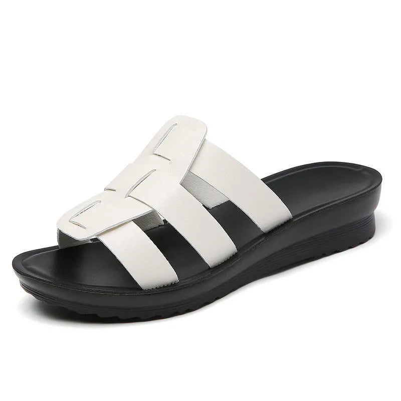 Women's flat bottom slippers in beige, black or brown with non-slip sole and large size options