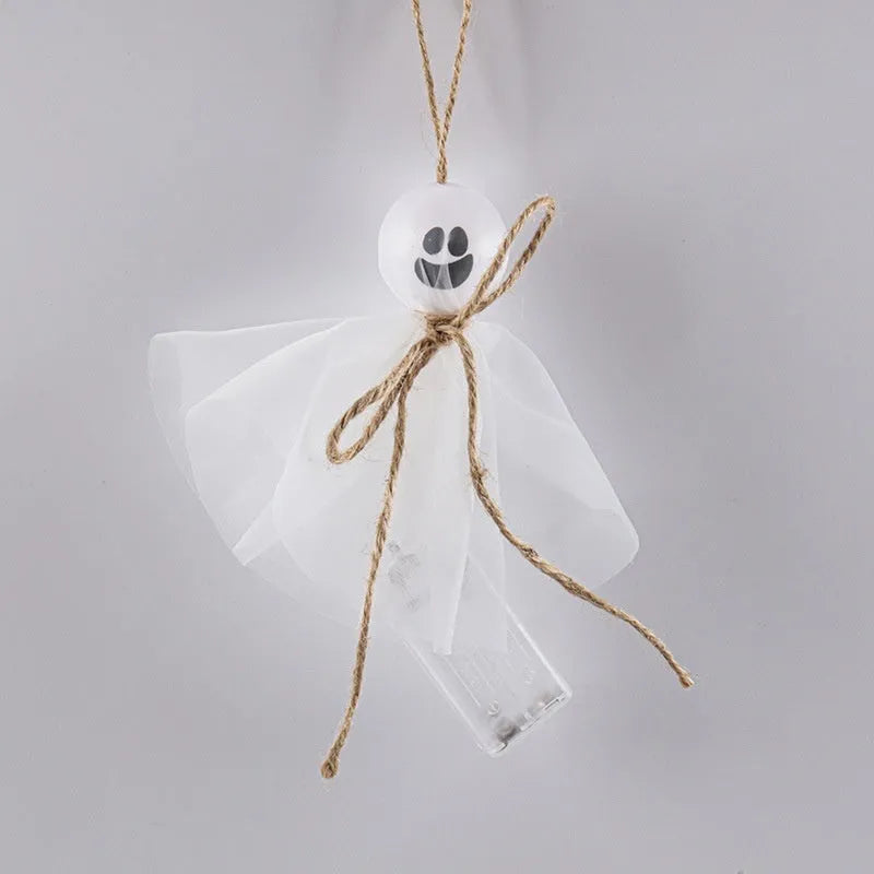 Halloween LED lighting chain with colourful ghost-themed lights and battery box for cordless venue décor