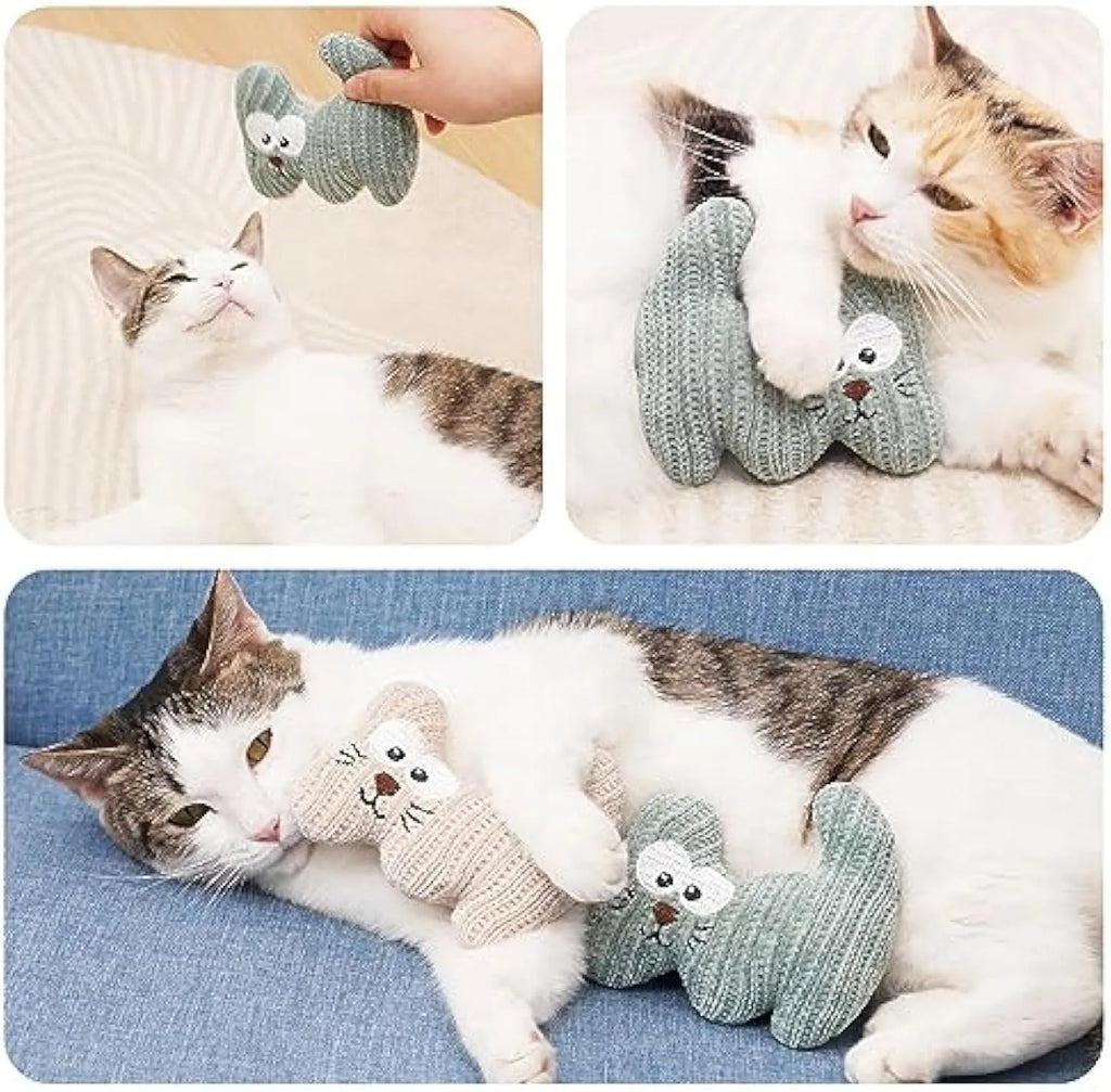 Cyan plush rope cat chew toy with bell and catnip, measuring 12x11 cm.