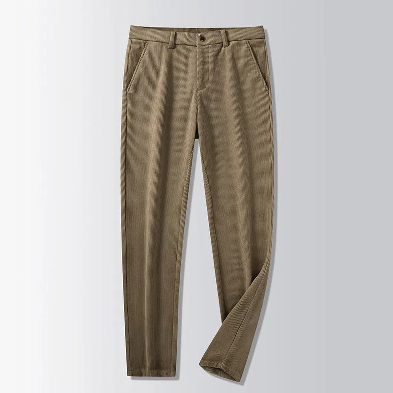 British retro striped straight-leg trousers in polyester blend fabric on size chart
