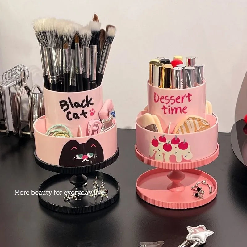 Japanese-style rotating cosmetic brush storage barrel in beige with 18-litre capacity
