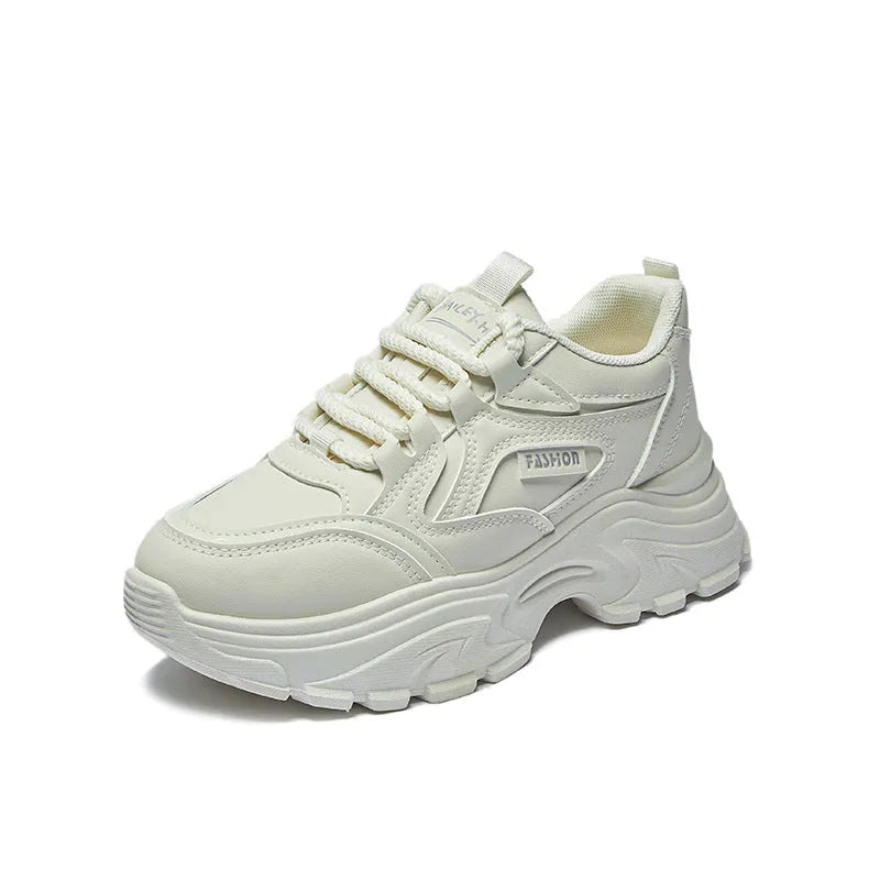 Breathable student sports height increasing low-top shoes for women, artificial PU upper, rubber sole, round head