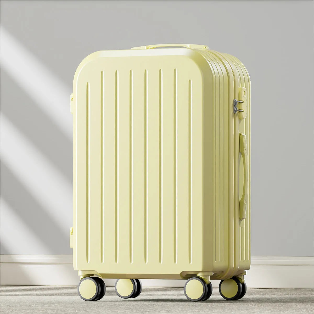 Lightweight password suitcase trolley case with striped pattern and universal wheels in multiple colours and sizes