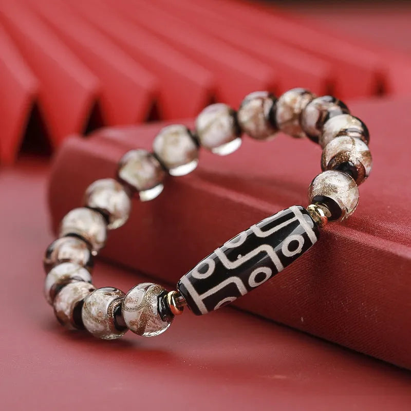 Ancient five-colour multi-treasure year snake lucky bracelet in coloured glaze with auspicious patterns