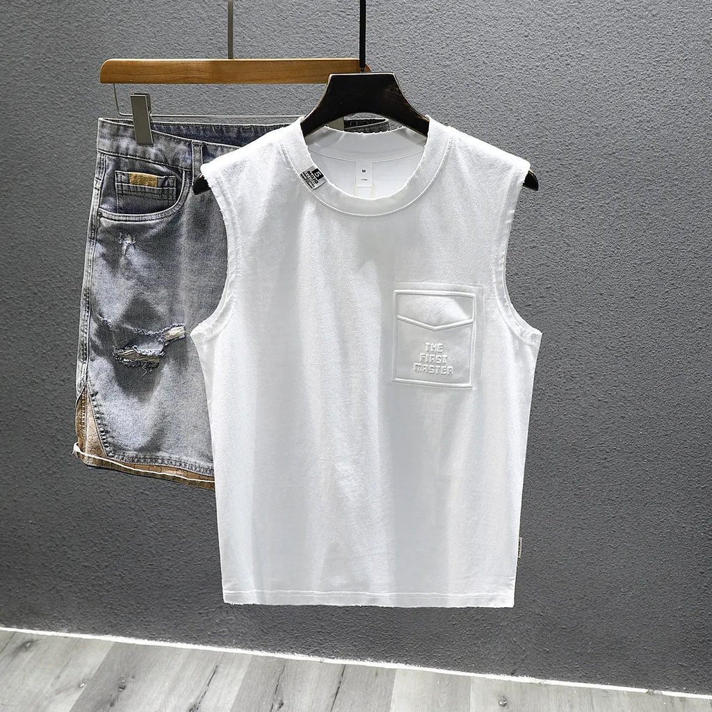 Cotton sleeveless t-shirt in loose fit with straight hem design for fitness and casual wear