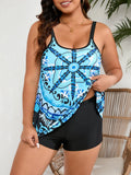 Women's one-piece swimsuit with sling bikini back in patterned fabric, available in plus sizes