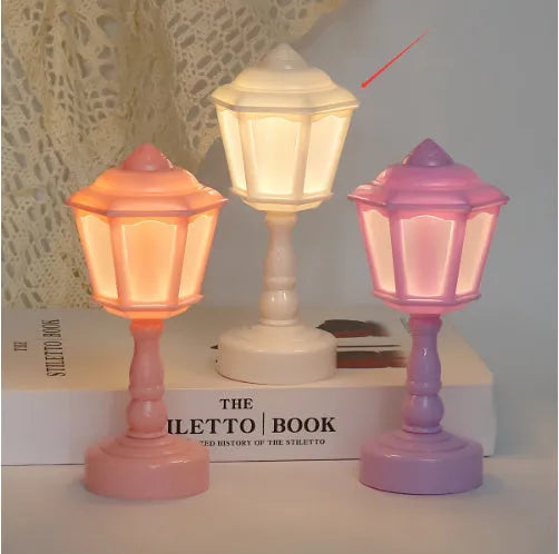 Retro pagoda dormitory decoration night lamp with geometric stereo design in light purple colour