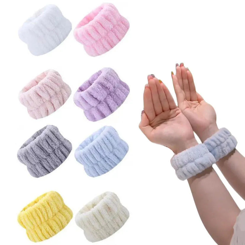 Coral velvet wrist washband in white, pink, light blue, grey, or lavender for face washing