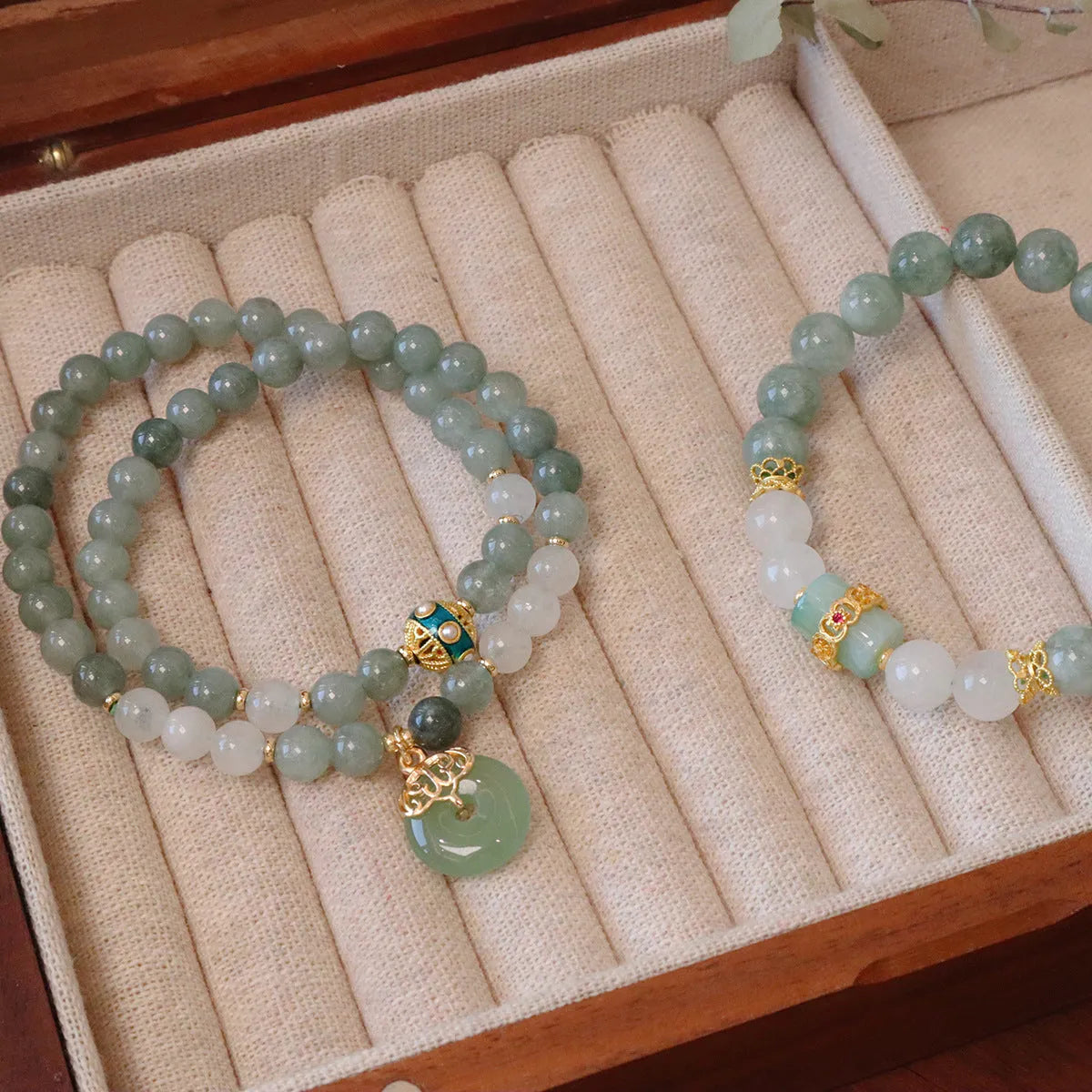 Women's Myanmar jade bracelet with safety buckle pendant and geometric crystal design