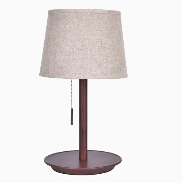 Walnut solid wood bedside table lamp with fabric shade and cable switch